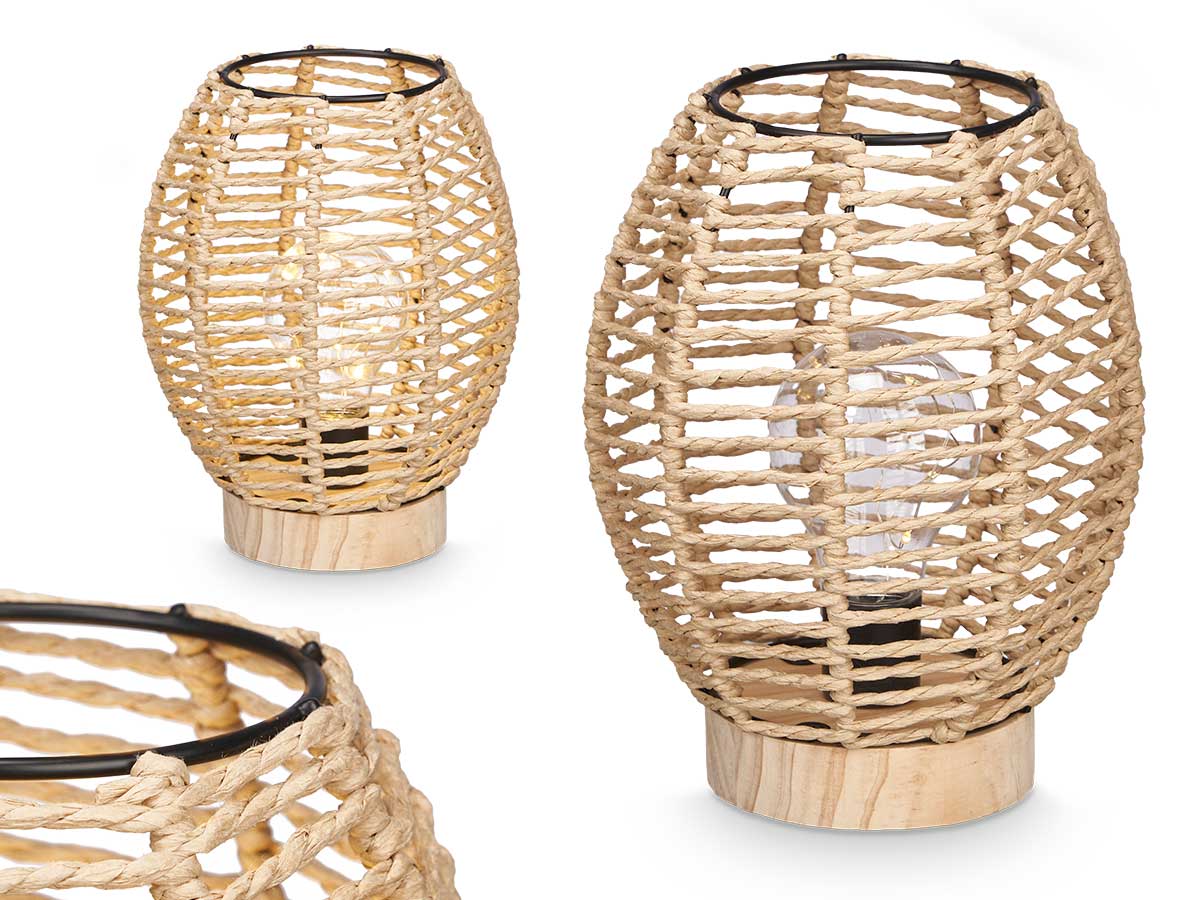 Lampada da tavolo ovale corda su base legno