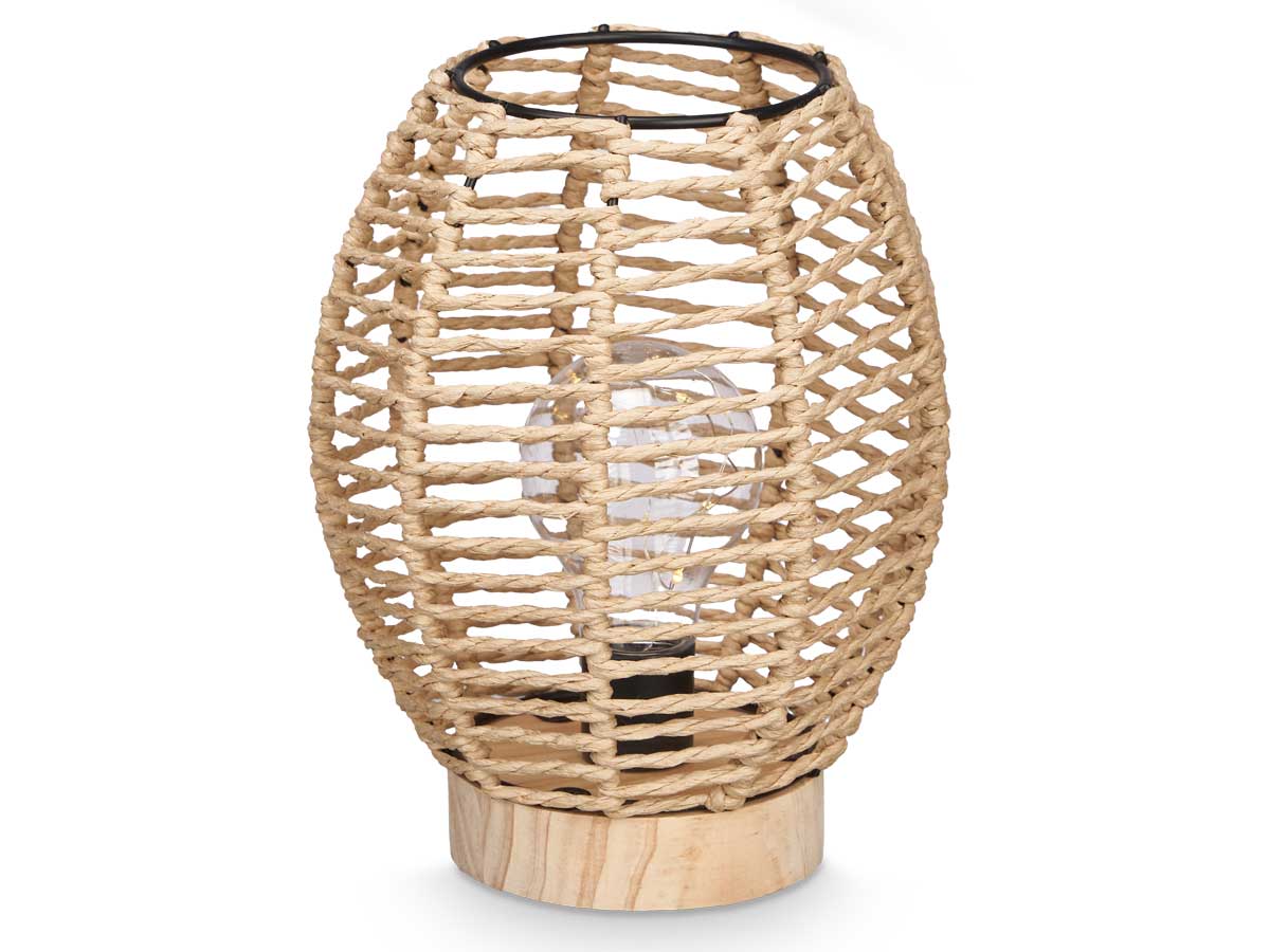 Lampada da tavolo ovale corda su base legno - immagine 2