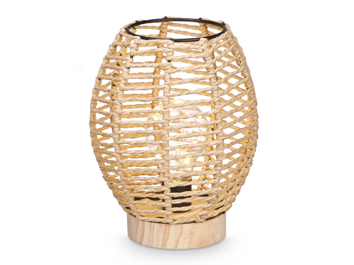 Lampada da tavolo ovale corda su base legno - immagine 3