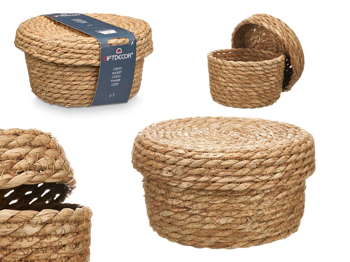 Cesto tampa redondo med natural