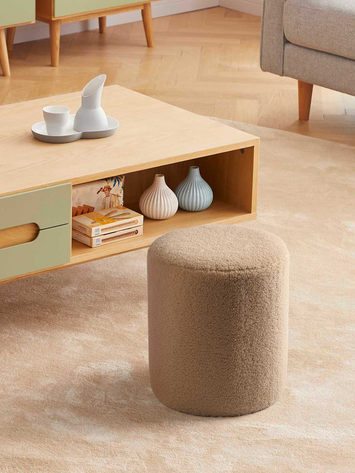Sheepskin pouf small beige - Image 4