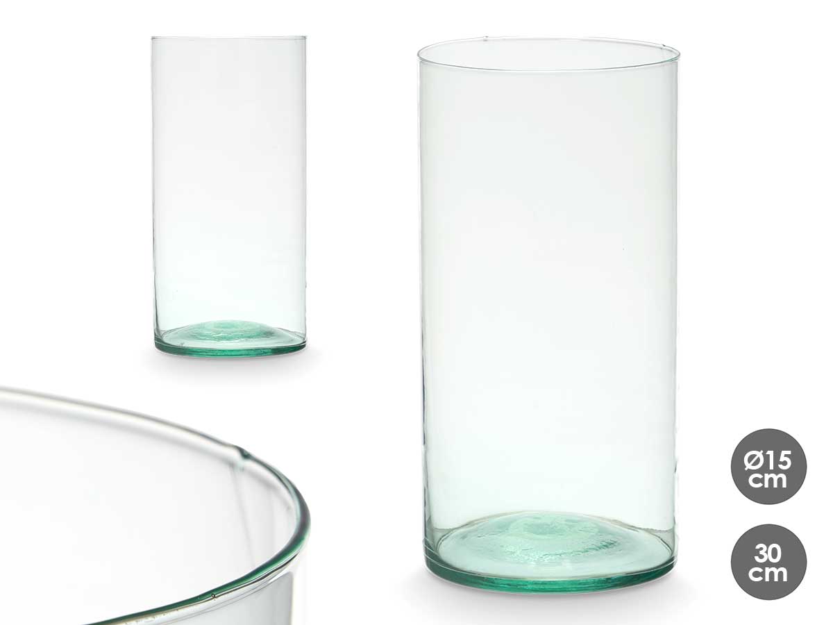 Jarron vidrio reciclado cilindro 15x30cm