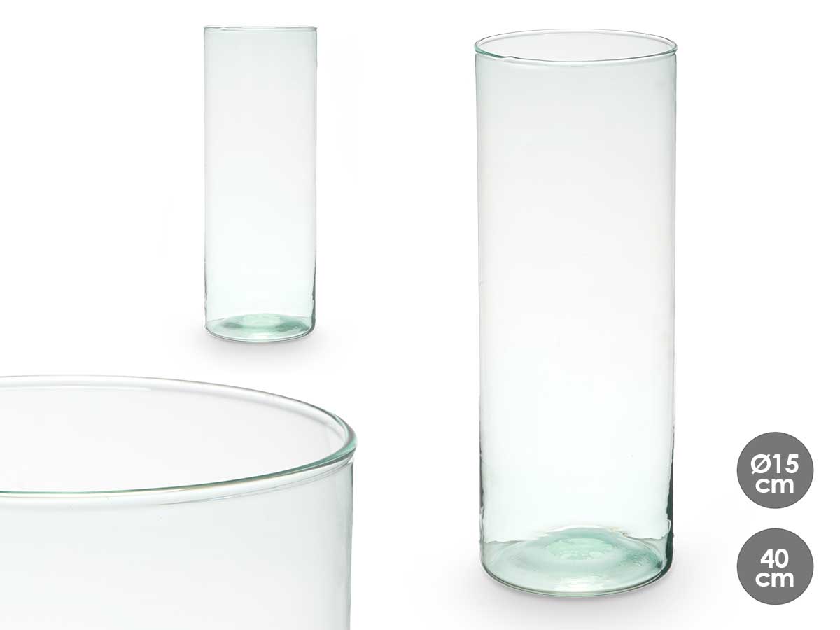 Jarron vidrio reciclado cilindro 15x40cm