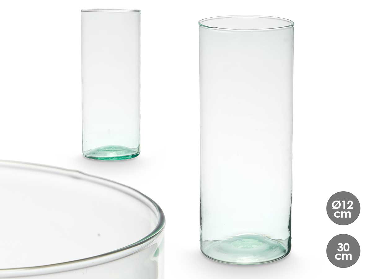 Jarron vidrio reciclado cilindro 12x30cm
