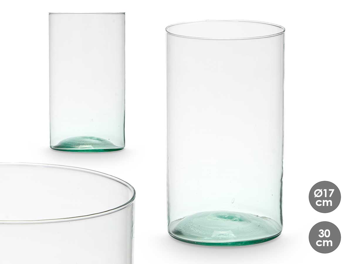 Jarron vidrio reciclado cilindro 17x30cm