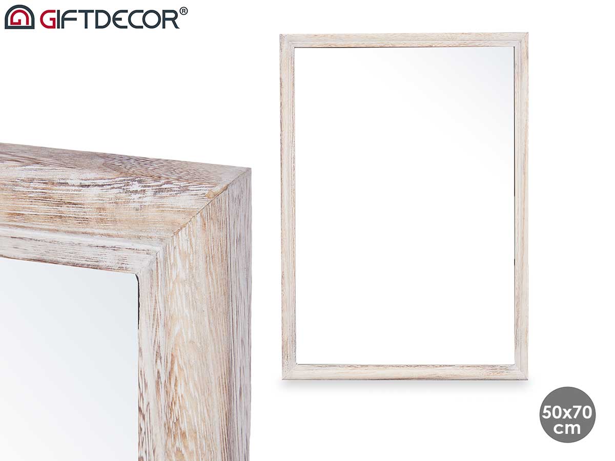 Wall mirror wooden frame 50 x 70 cm natural