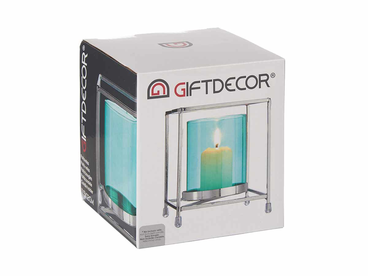 Base vela vidro quadrad azul metal prateado peq - Image 3