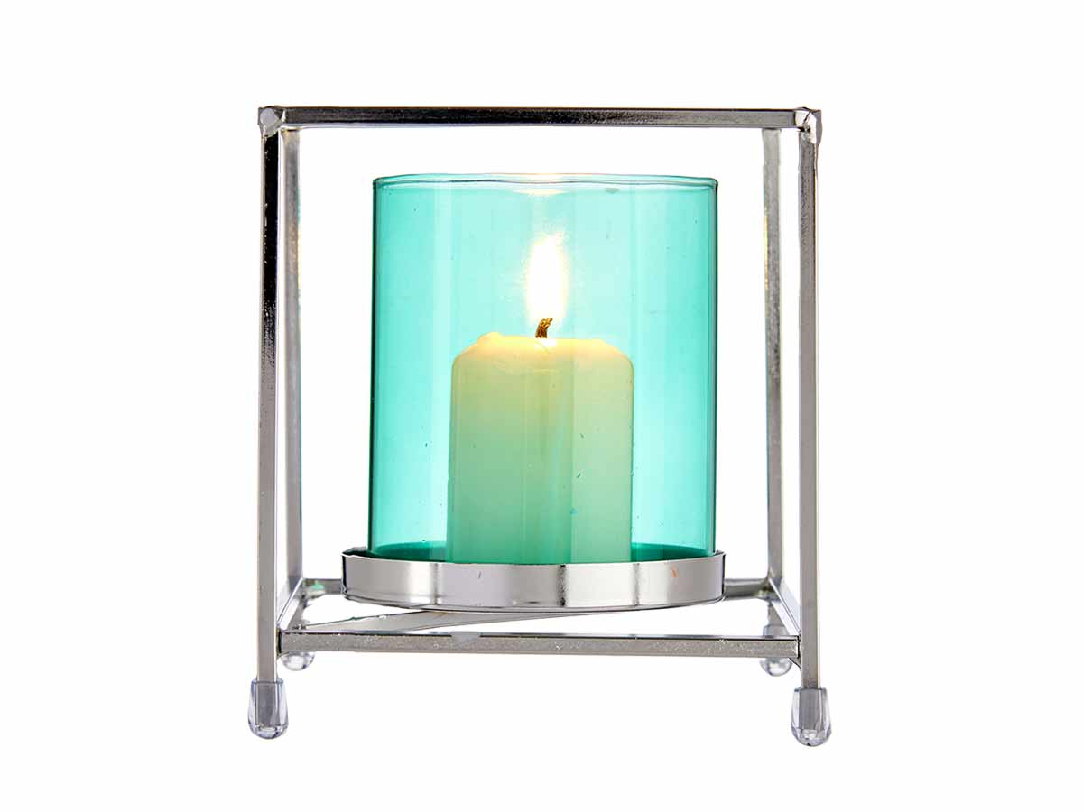 Base vela vidro quadrad azul metal prateado peq - Image 4