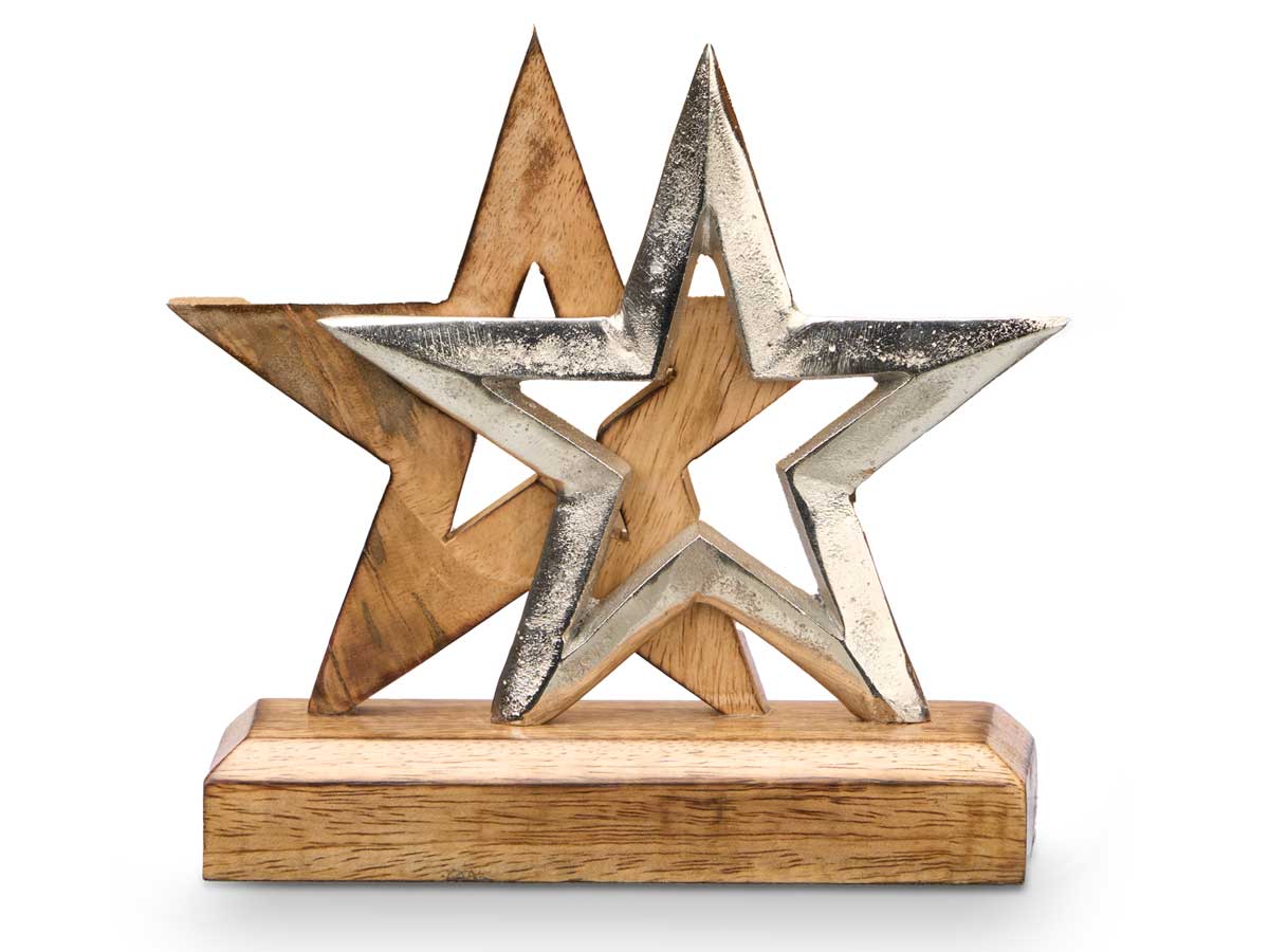 Soporte decoracion doble estrella plateado - Imagen 3