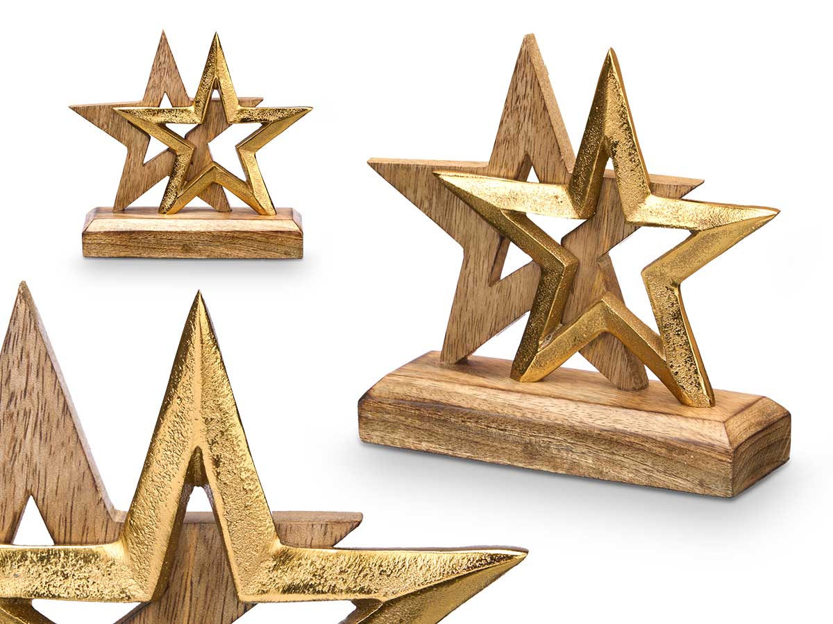 Soporte decoracion doble estrella dorado