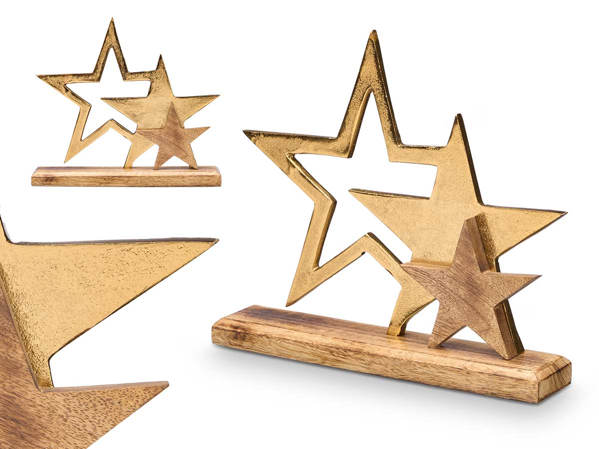 Soporte decoracion triple estrella dorado