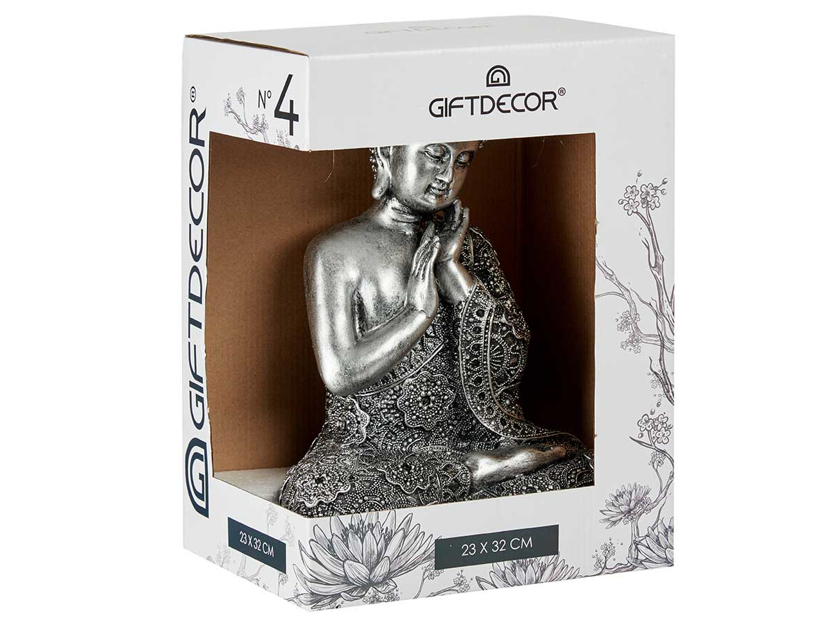 Buda sentado manos resina gr plata - Imagen 2