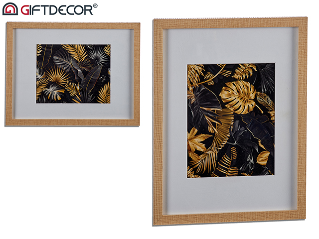 Tableau moul bois set2 feuilles dore 12