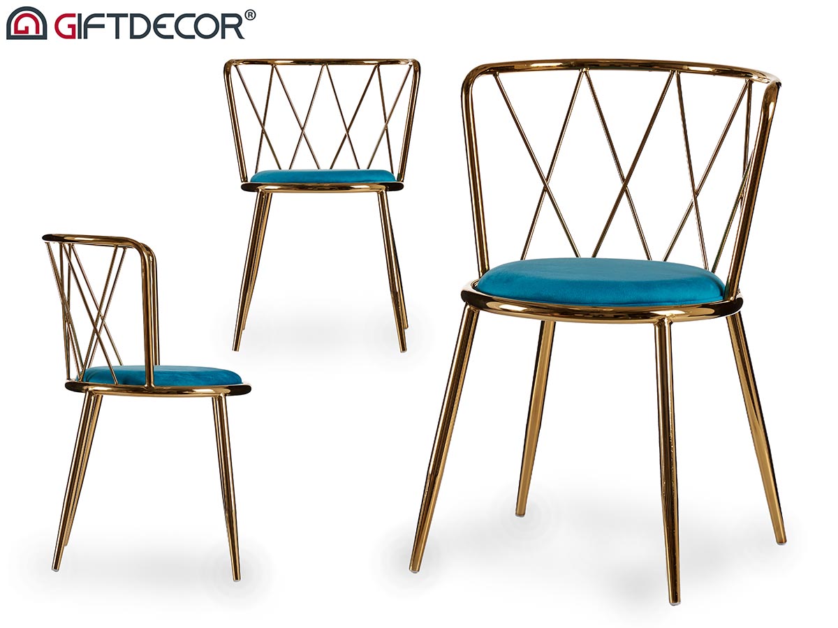 Rhombus gold chromed chair blue