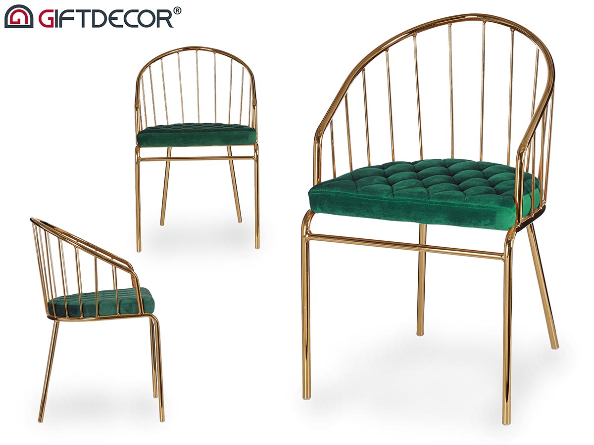 Chaise barreaux dossier bas chrome or vert