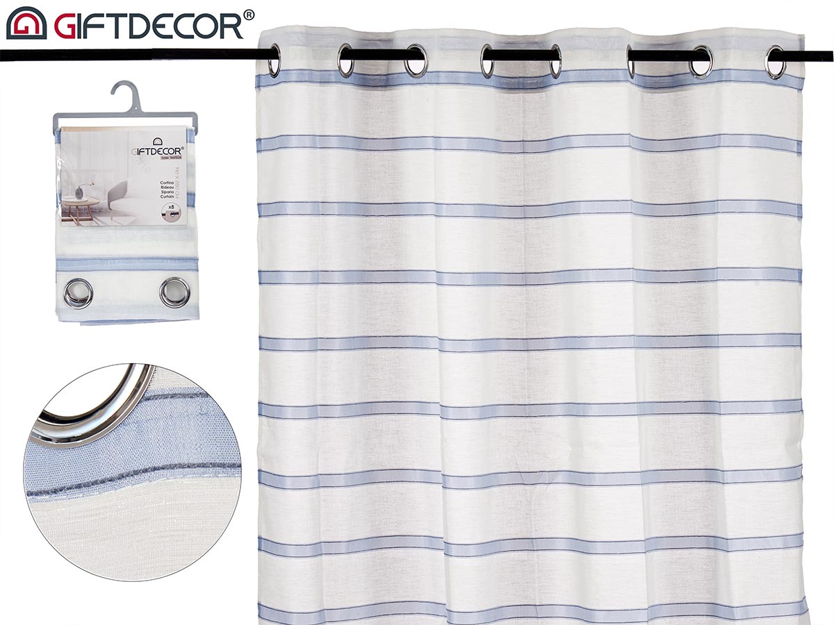 140x260 cm blue with stripes curtain