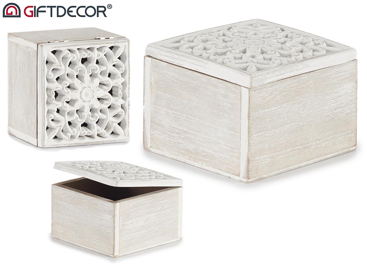 Boite grave bois carre blanc