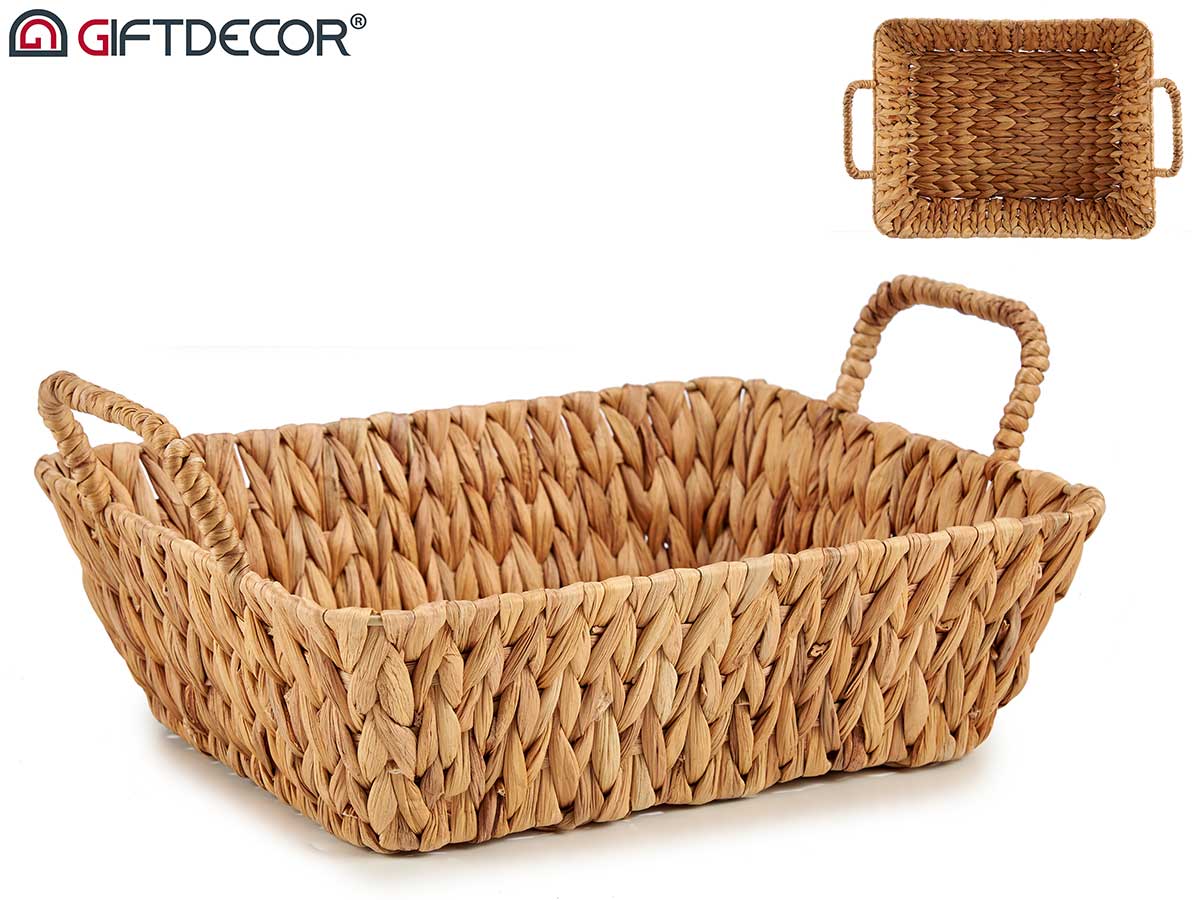 Centro de mesa rectangular de paja alto con asas