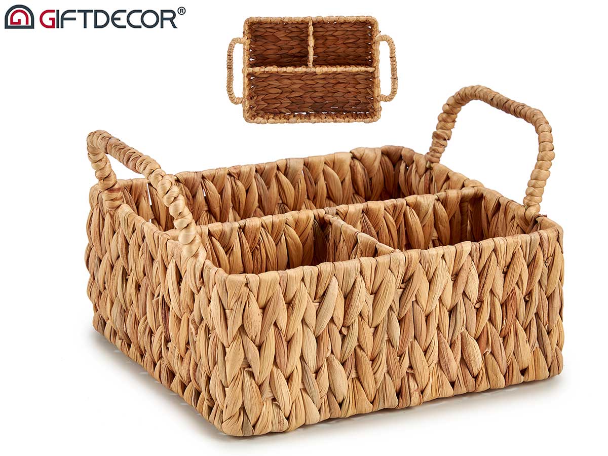 Organizador rectangular palha com 3 espaços