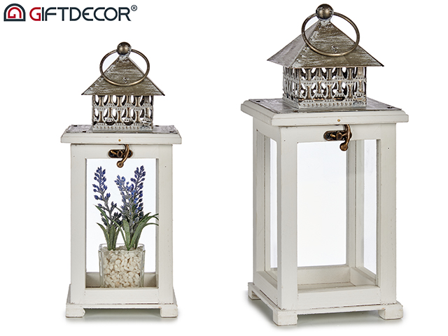 Lanterne bois carre grille blanc