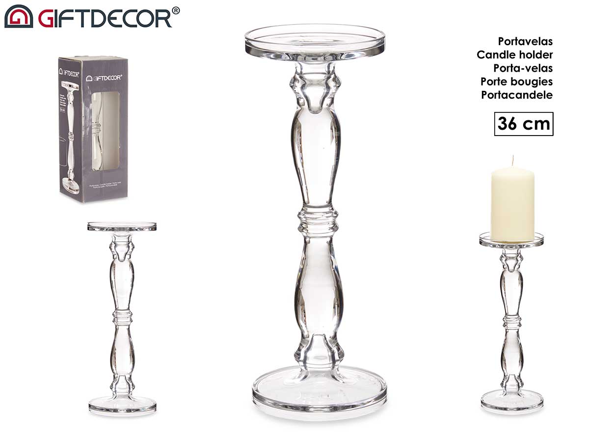 Candelabre verre bague l 36cm