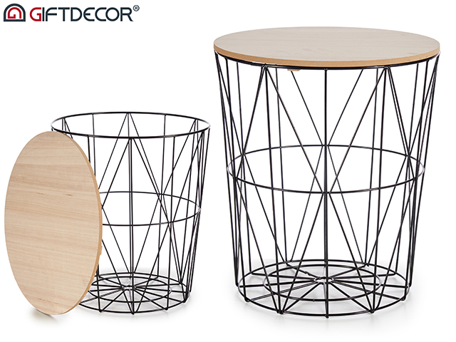 Table metal noir bouchon bois