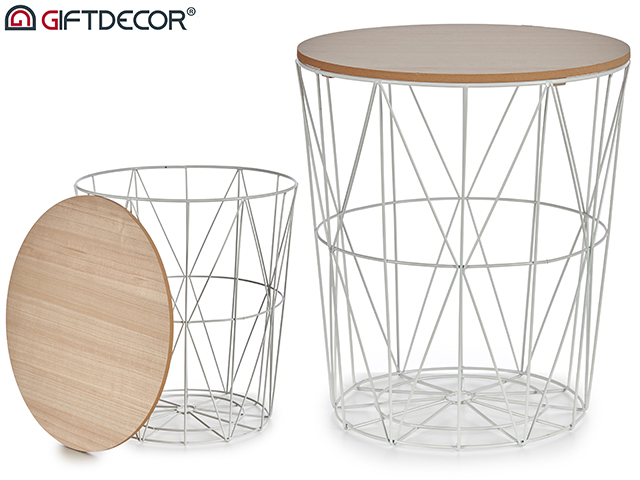 Table metal blanc bouchon bois