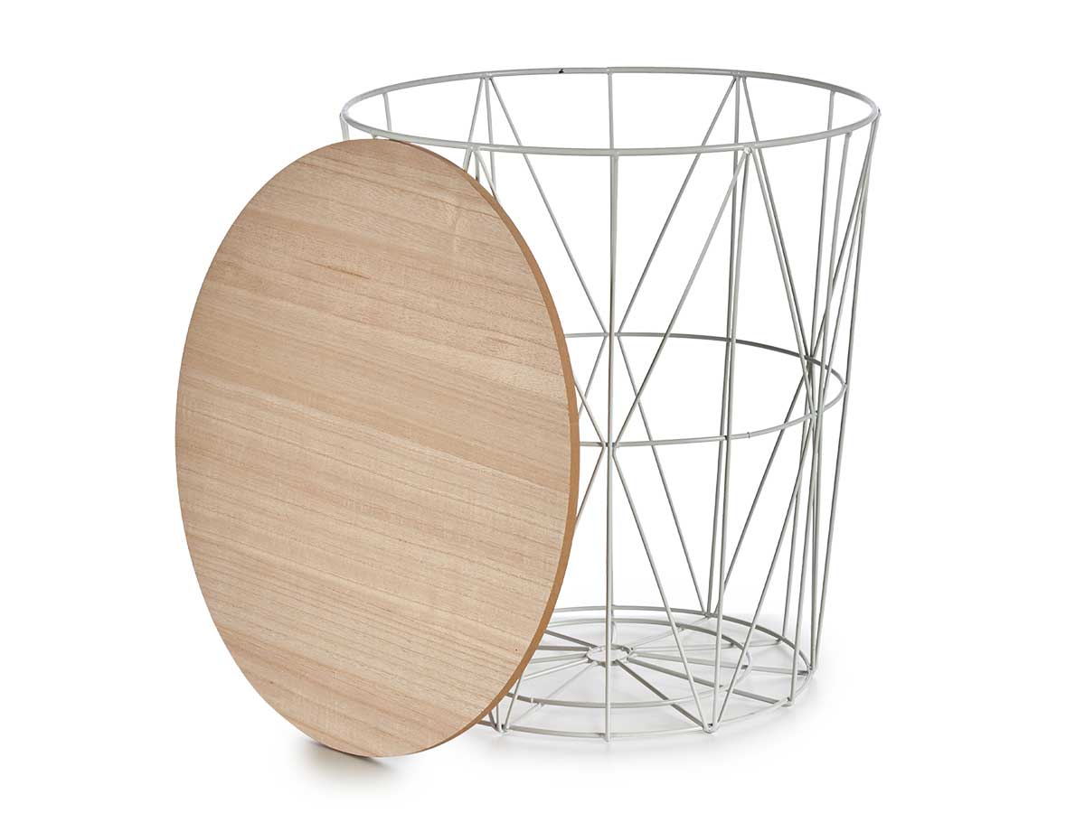Tavolo metallo bianco coperchio legno - immagine 3