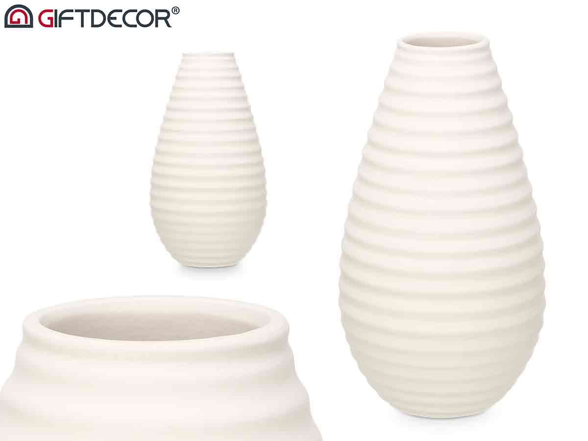Vase céramique rayure horizontale 44cm blanc
