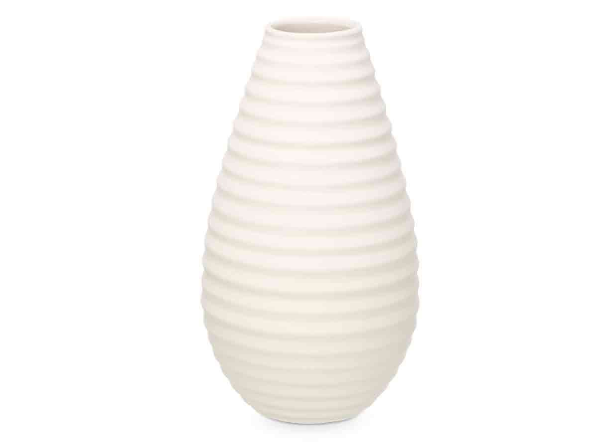 Vase céramique rayure horizontale 44cm blanc – Image 2