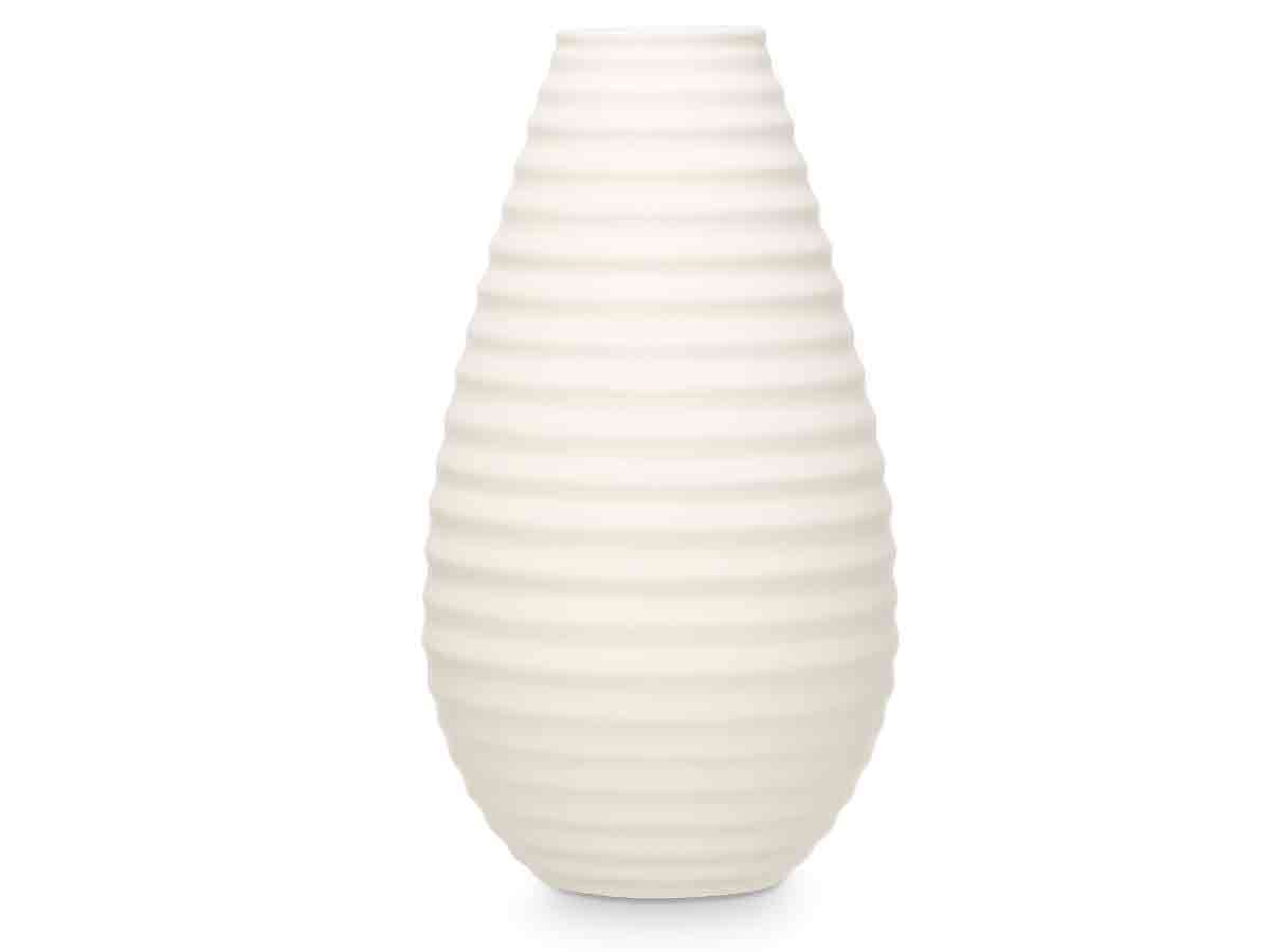 Vase céramique rayure horizontale 44cm blanc – Image 3
