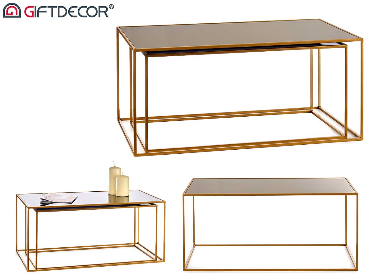 Conj 2 mesas rectangulares pretas douradas