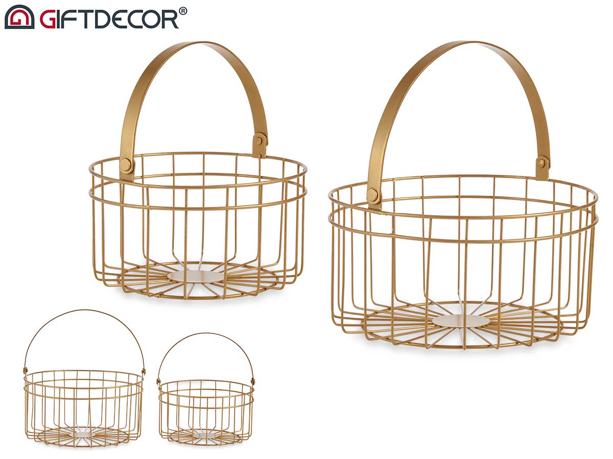 Conj duas cestas redondas douradas