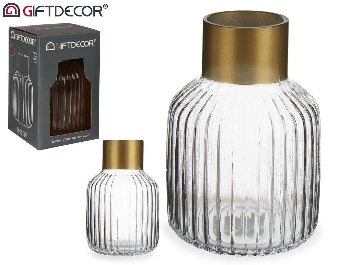 Vase en verre rayures or petit tranparent