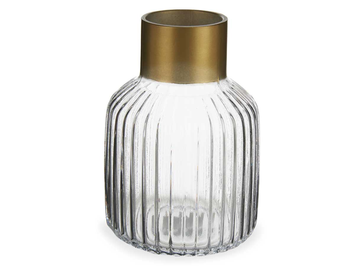 Vase en verre rayures or petit tranparent – Image 2