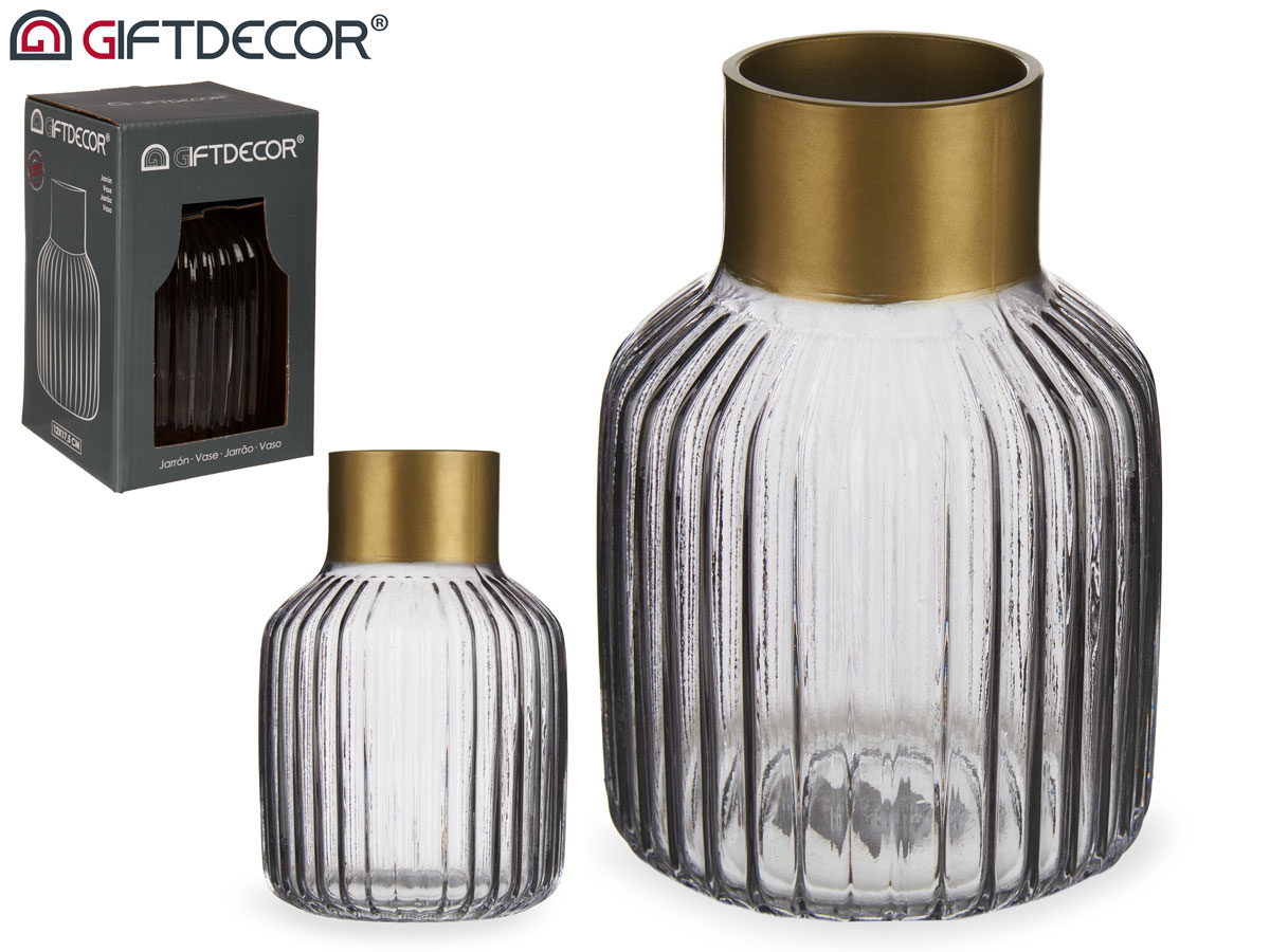 Jarron cristal rayas oro pequeño antracita