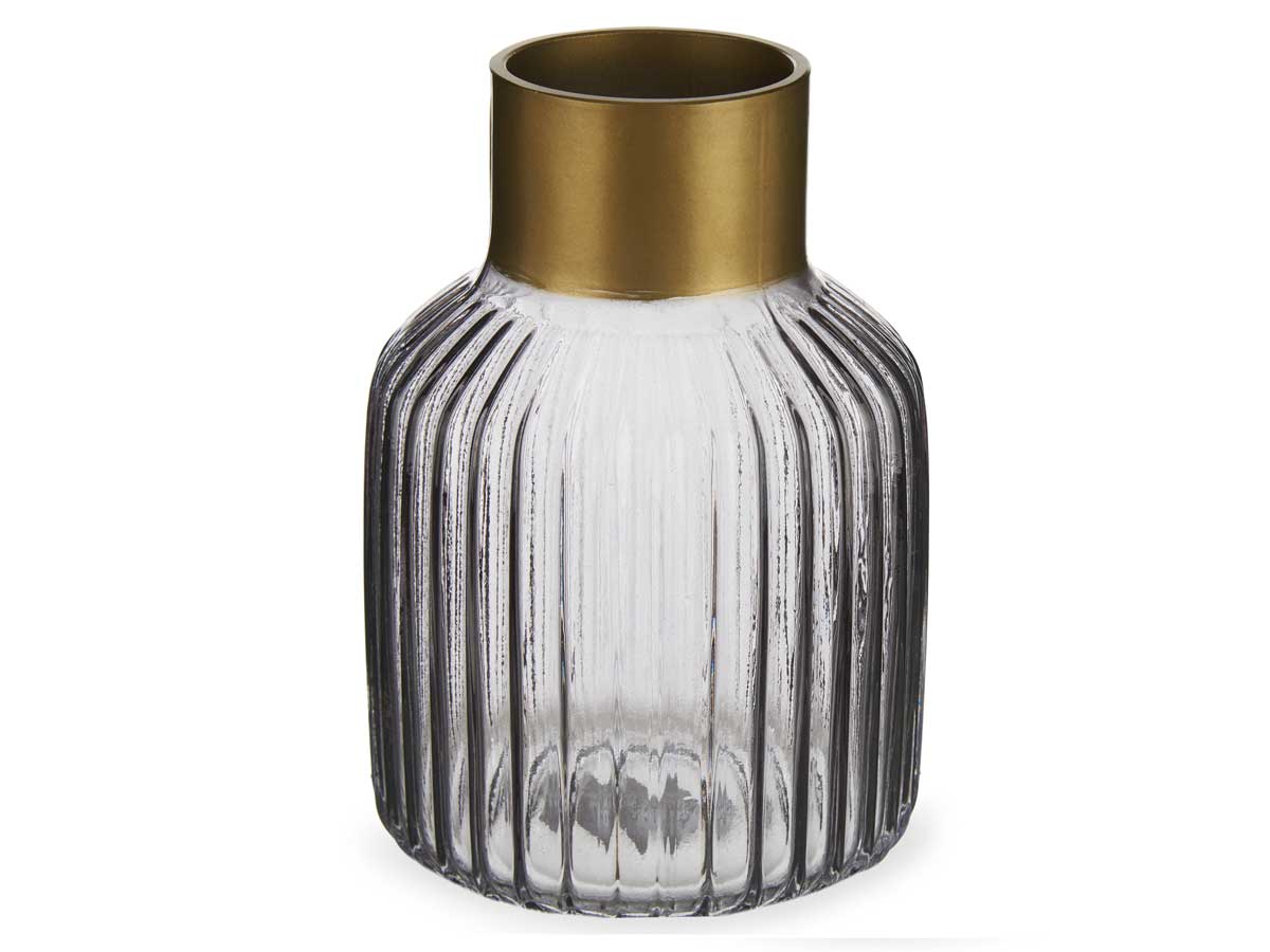 Jarron cristal rayas oro pequeño antracita - Imagen 2