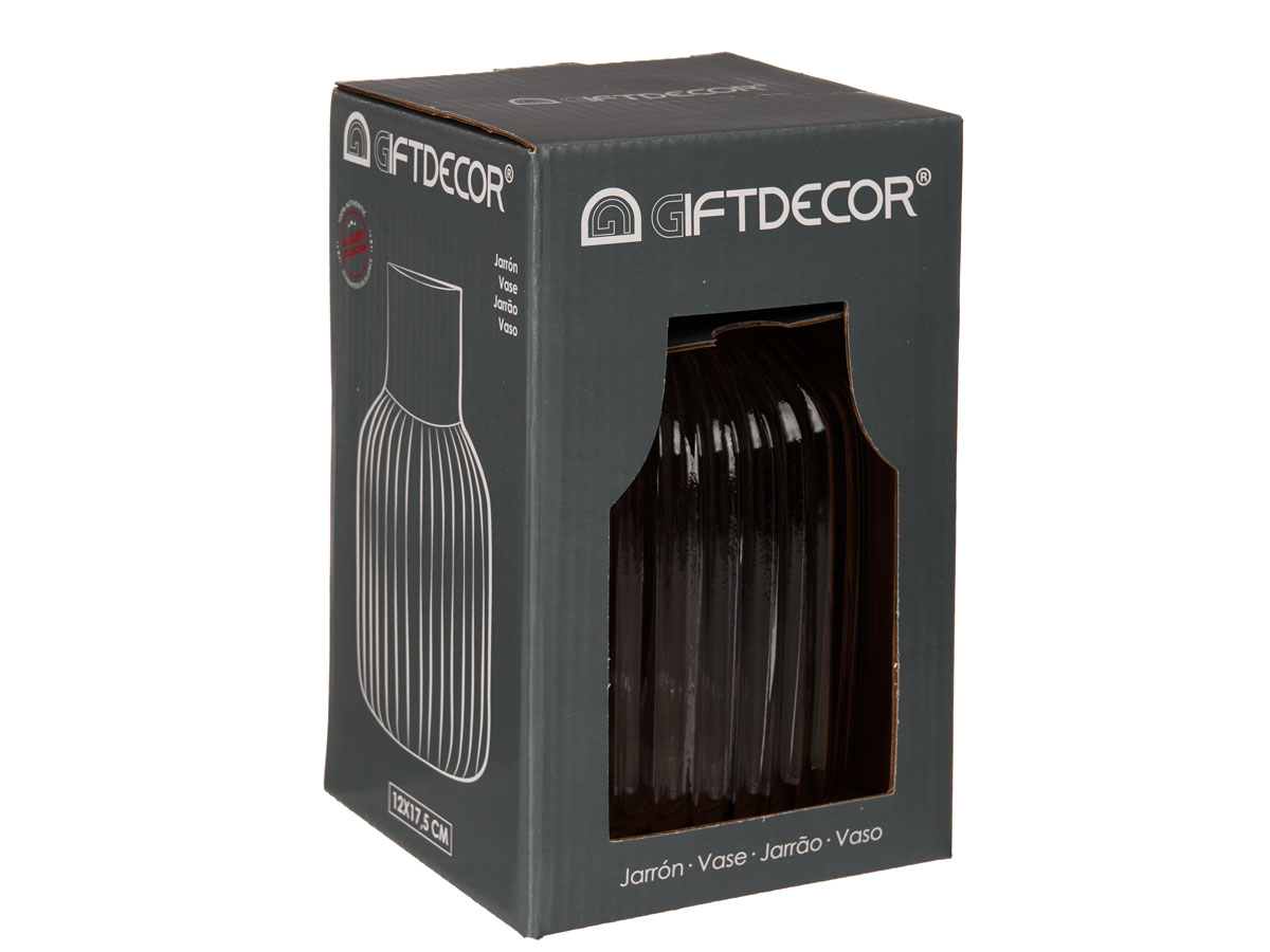Jarron cristal rayas oro pequeño antracita - Imagen 3