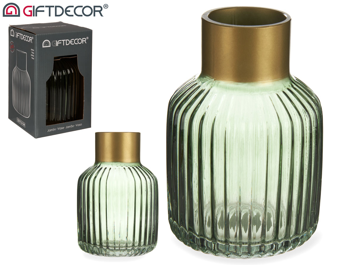 Vase en verre rayures or petit vert