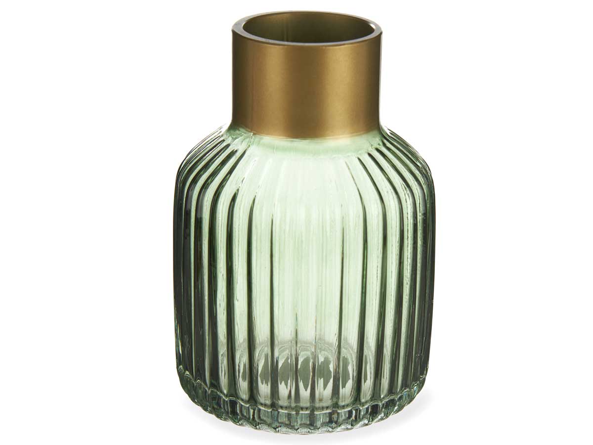 Vase en verre rayures or petit vert – Image 2
