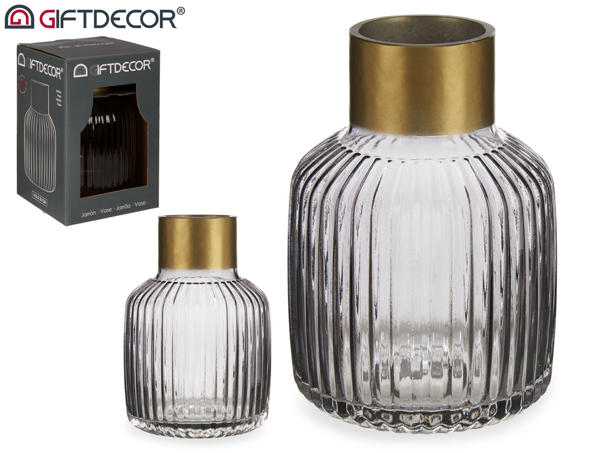 Vase en verre rayures or grand anthracite