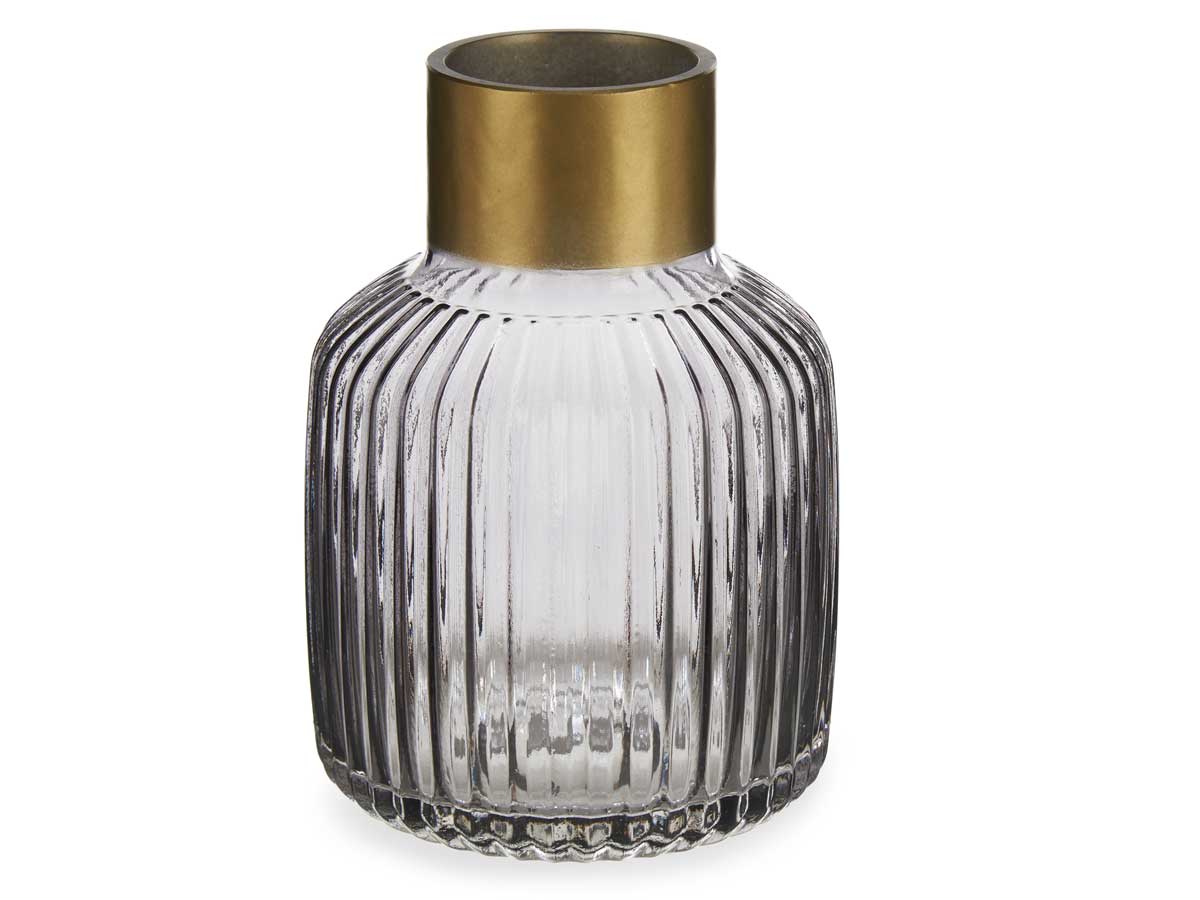 Vase en verre rayures or grand anthracite – Image 2