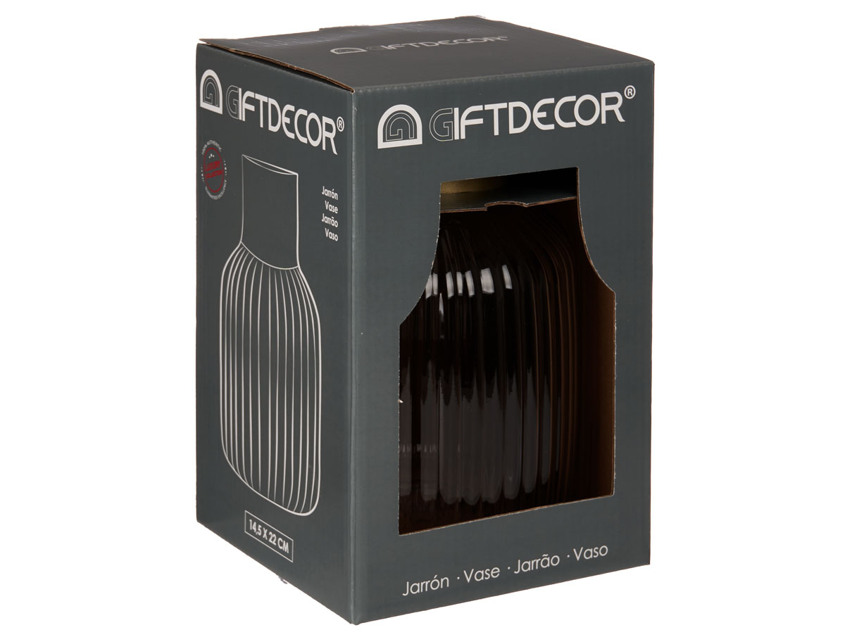 Vase en verre rayures or grand anthracite – Image 3