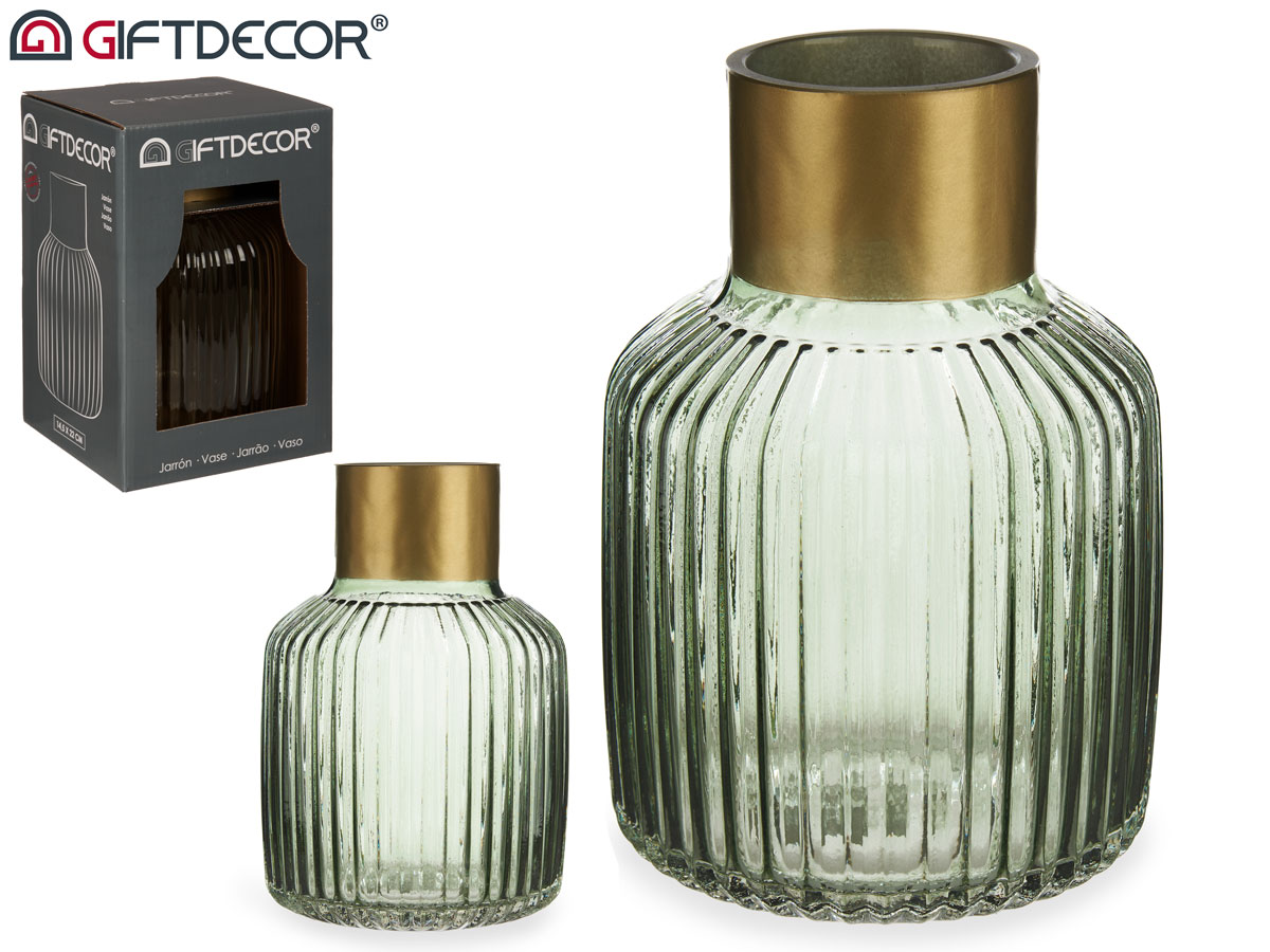 Vaso cristallo righe oro grande verde