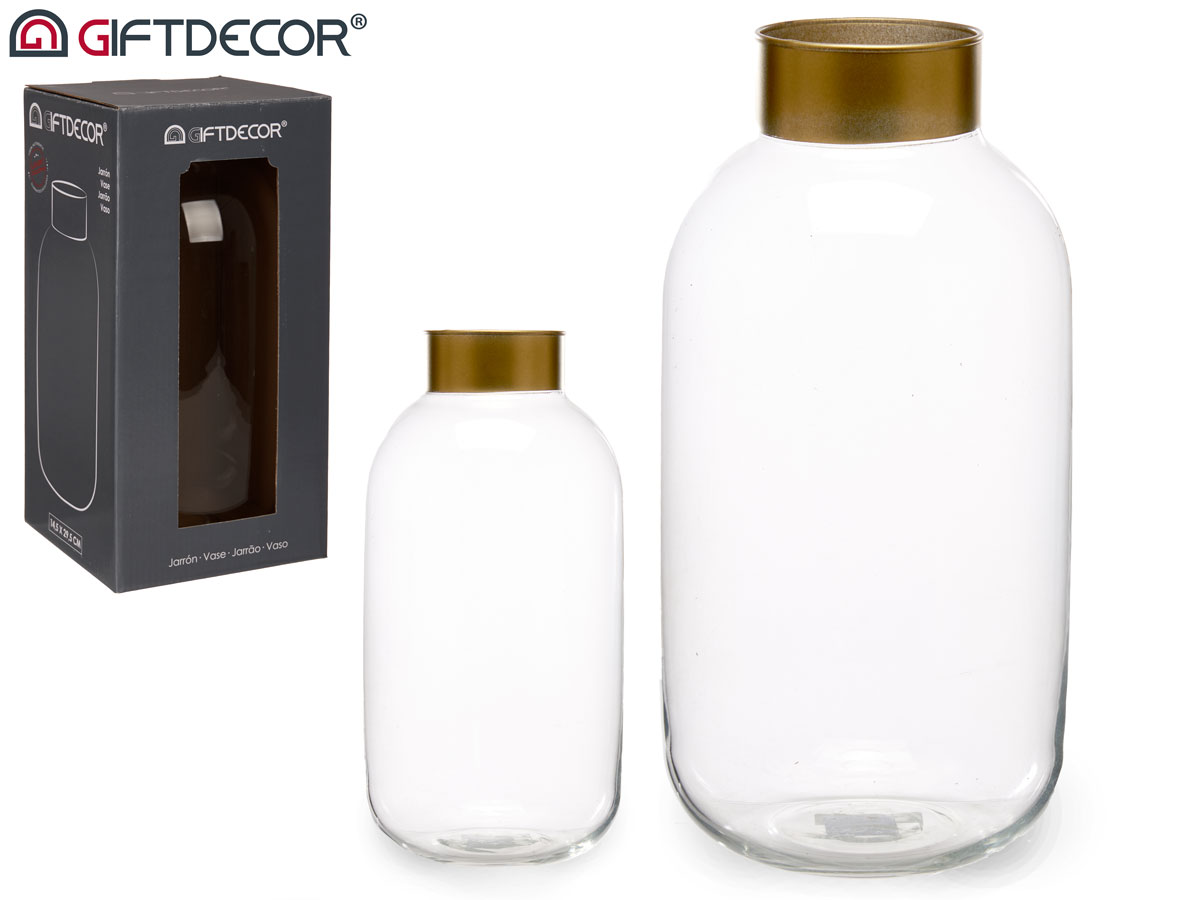 Vaso cristallo liscio oro grande trasparente