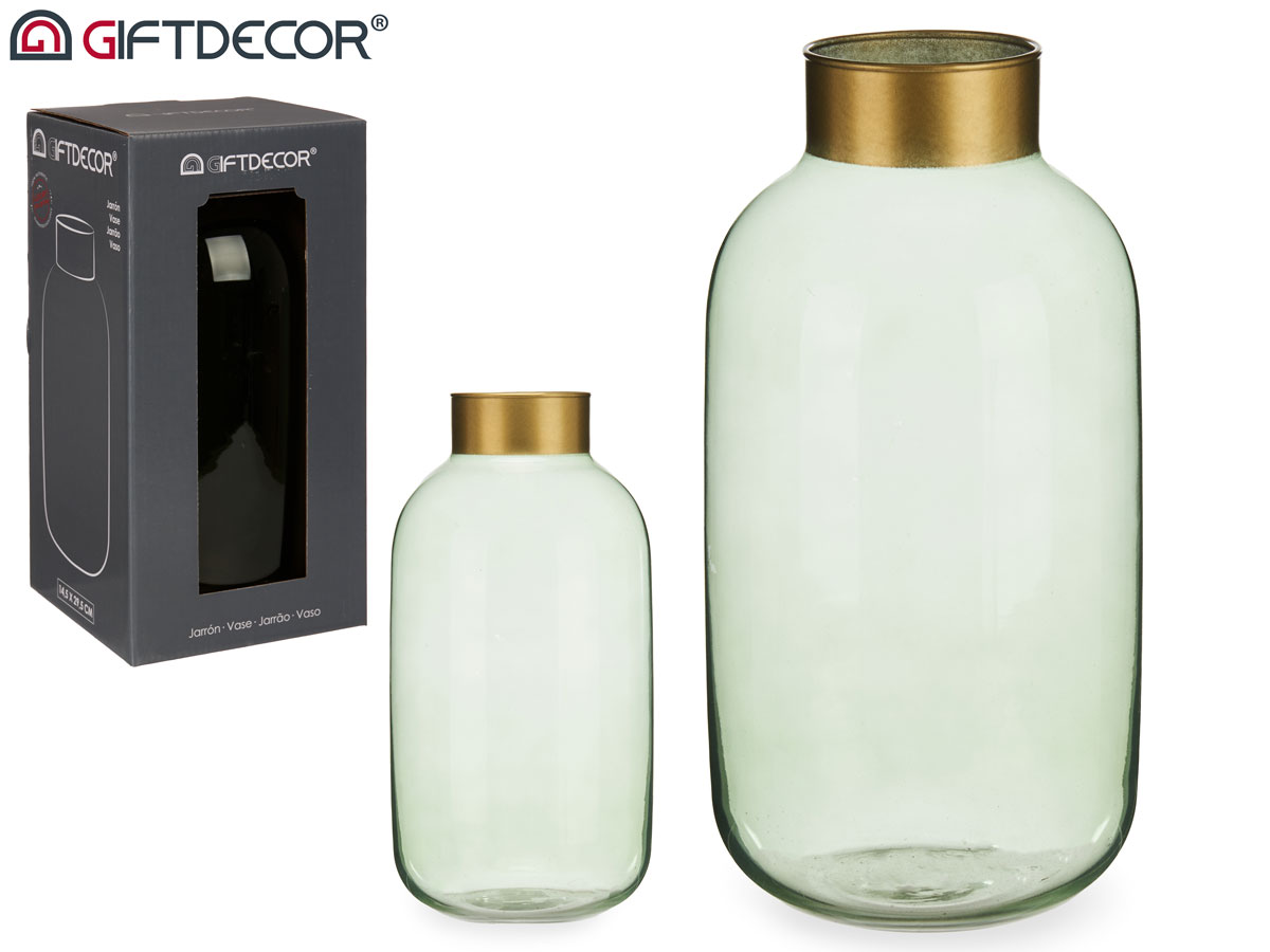 Vaso cristallo liscio oro grande verde