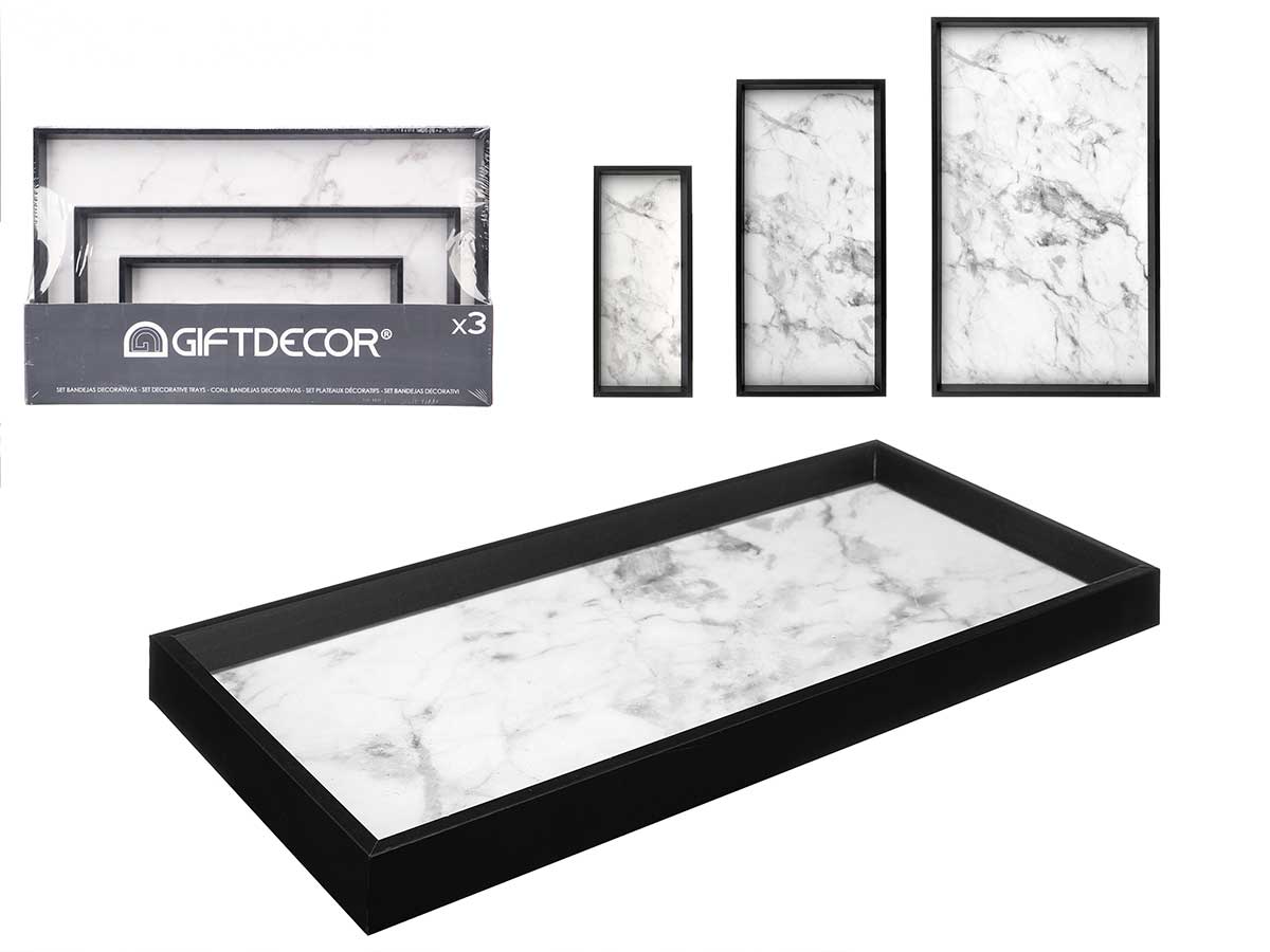 Set 3 bandejas acabado marmol negro