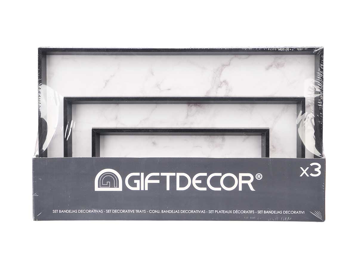 Set 3 bandejas acabado marmol negro - Imagen 3