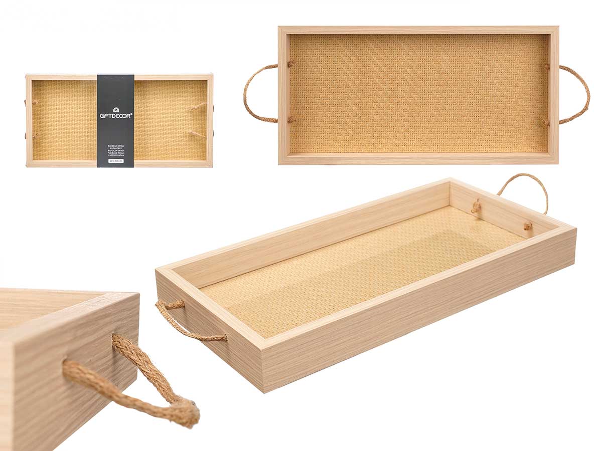 Tabuleiro em vime 20 x 40 cm com pegas naturais