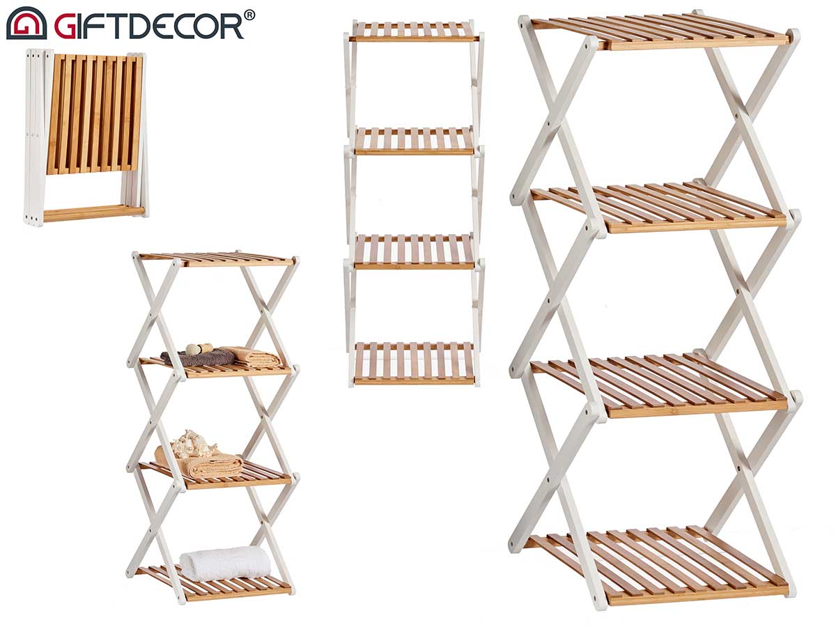 Etagere quadruple pliable bambou blanc